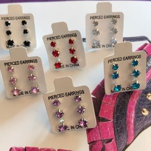 Set of 18-pairs of Rhinestone Stud pierced earrings. NWOT.